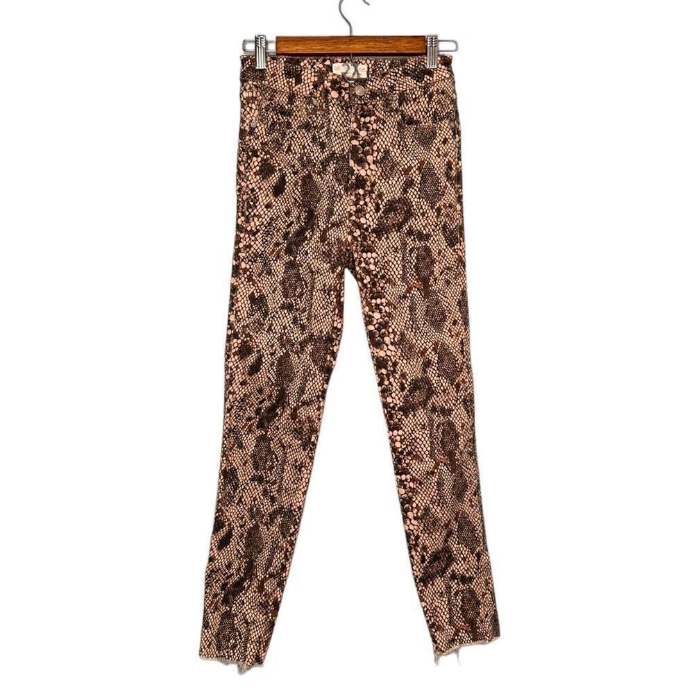 Free people animal snake print jeans women’s size 27 frayed bottoms tan